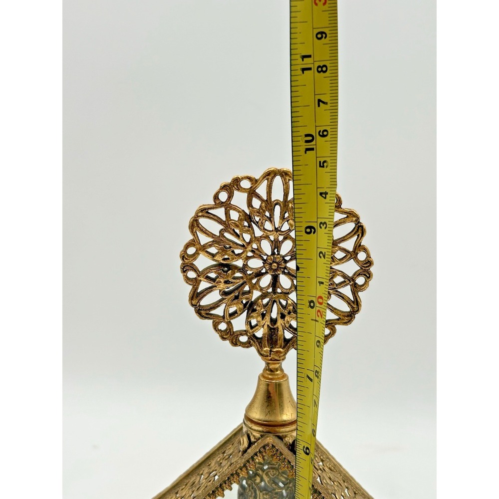 Vintage Brass Filigree Floral Ormolu Perfume Bottle Antique Glass Ornate Vanity - Picture 7 of 10